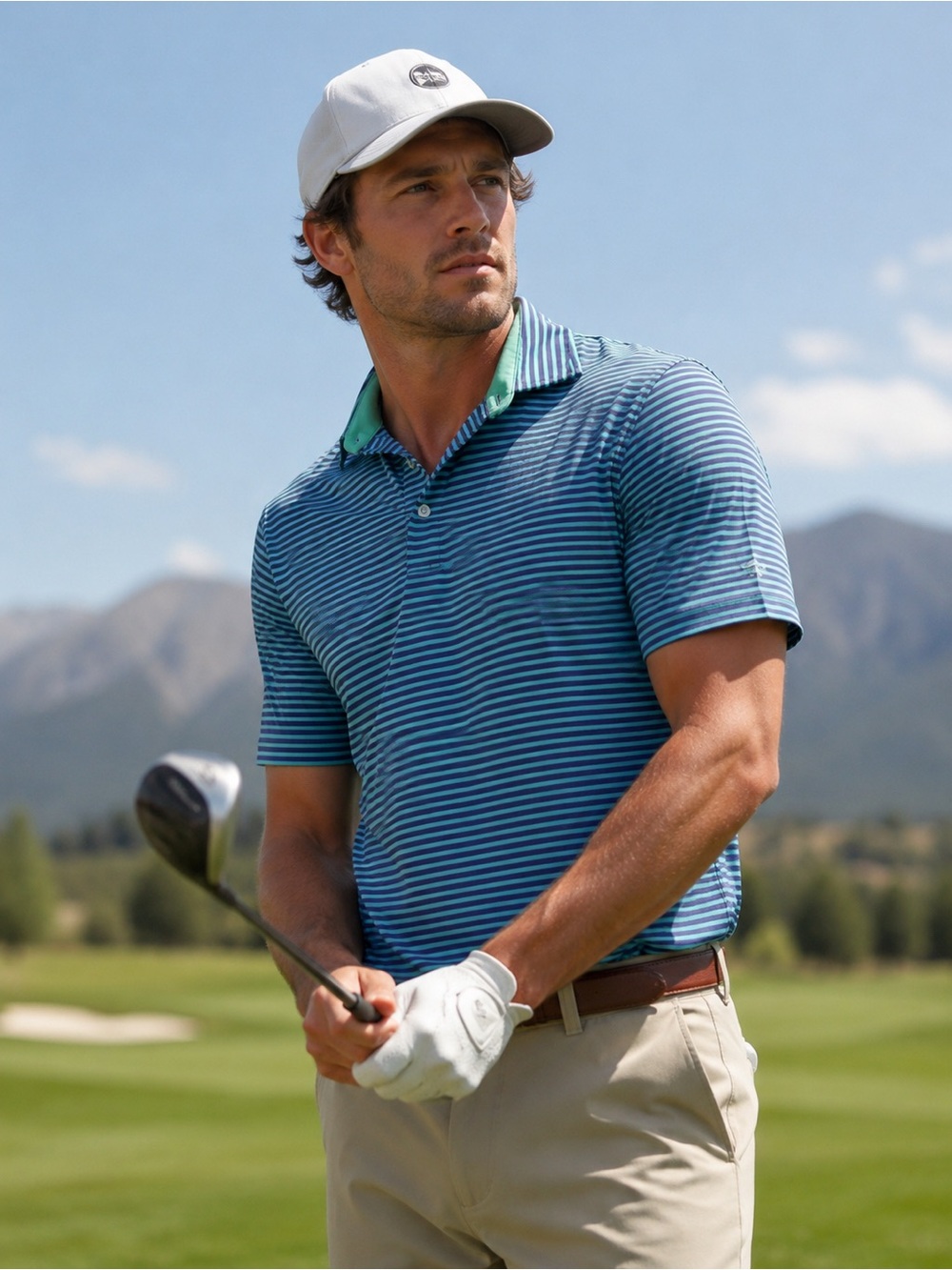 Kenneth Cole | Reaction Golf Polo | Aqua and Navy Striped